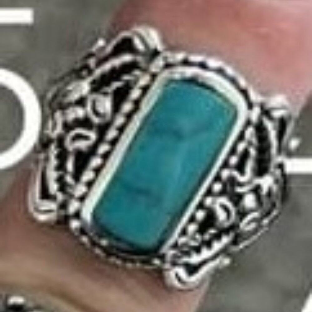 Sterling Rectangle Scrolled Turquoise Ring